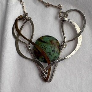 NWT "Art by Any Mens" Silver and Brass Necklace with Green Turquoise Stone